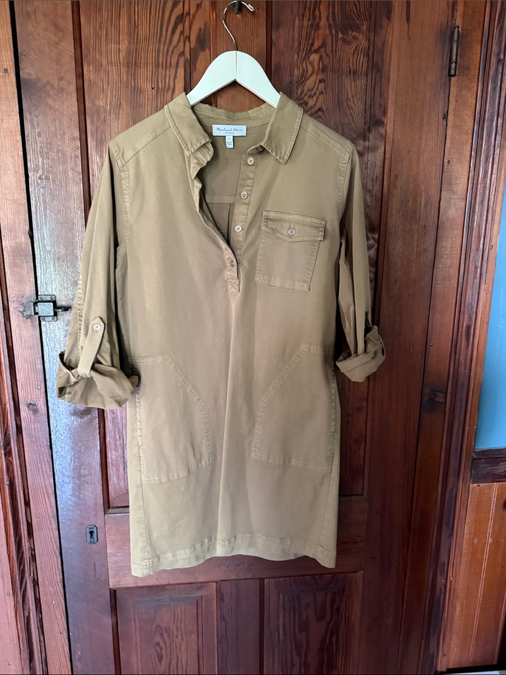 Michael Stars Tan Button-Placket Shirt Dress